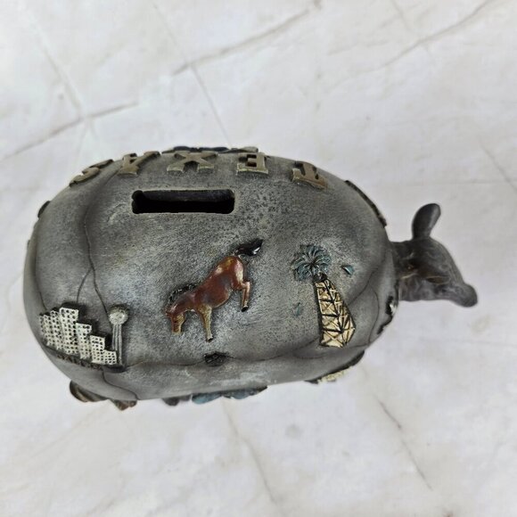 Resin 3D Armadillo Piggy Bank Texas Themed Longhorn Oil Derrick Rose Map Skyline - Picture 9 of 14